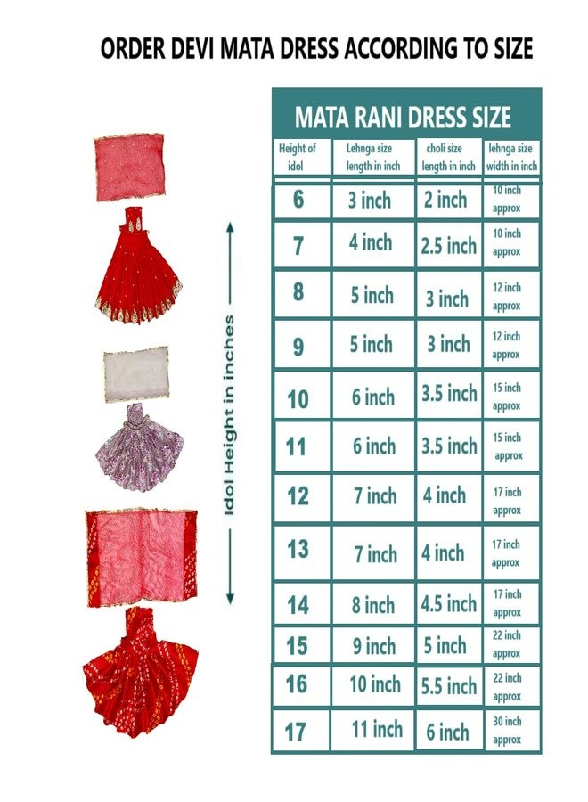 Vrindavanstore.in Navratri لون أحمر خاص Durga Maa/MATA Rani/Devi maa poshak/طقم فستان - ملابس تقليدية كاملة لدورجا بوجا | مقاس 07 بوصة أيدول (4 بوصة Lehnga 2.5 بوصة Choli) - Image 2